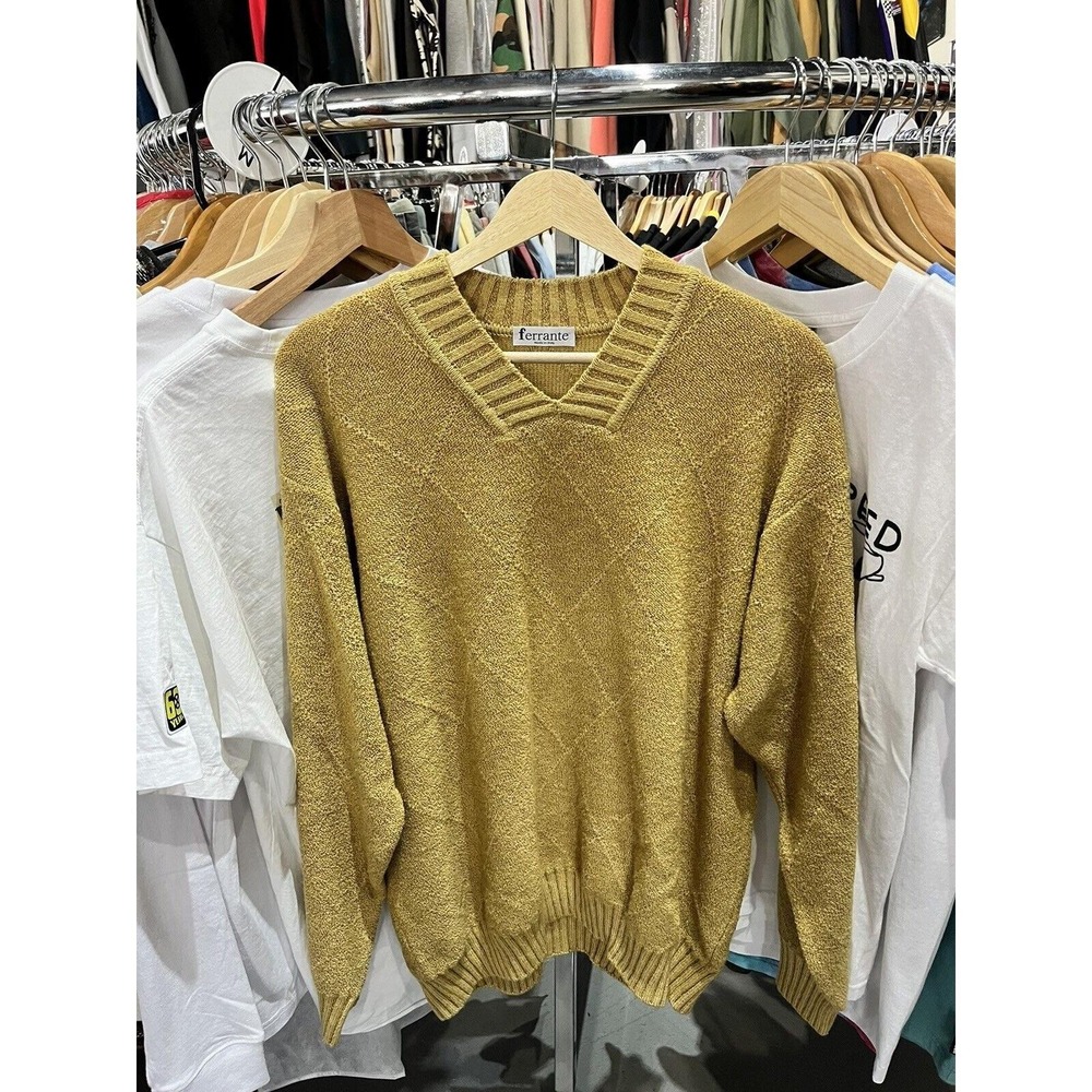 Vintage Ferrante 1980s Yellow Sweater Size 52 Made In Italy